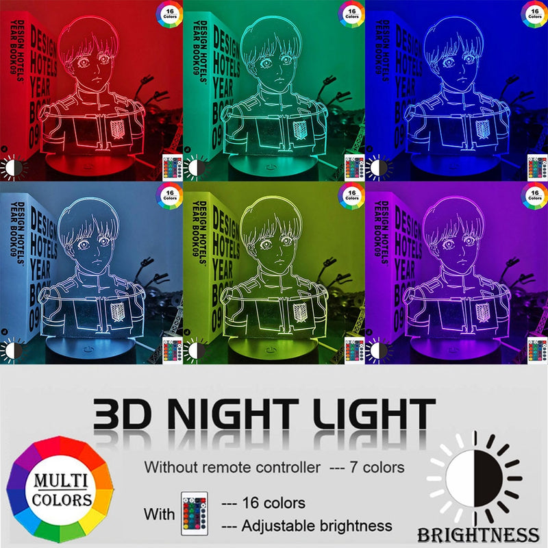 Luz Led de Anime Attack on Titan Armin Arlert para decoración de dormitorio, luz nocturna, regalo de cumpleaños para niños, lámpara 3d de Manga Shingeki No Kyojin