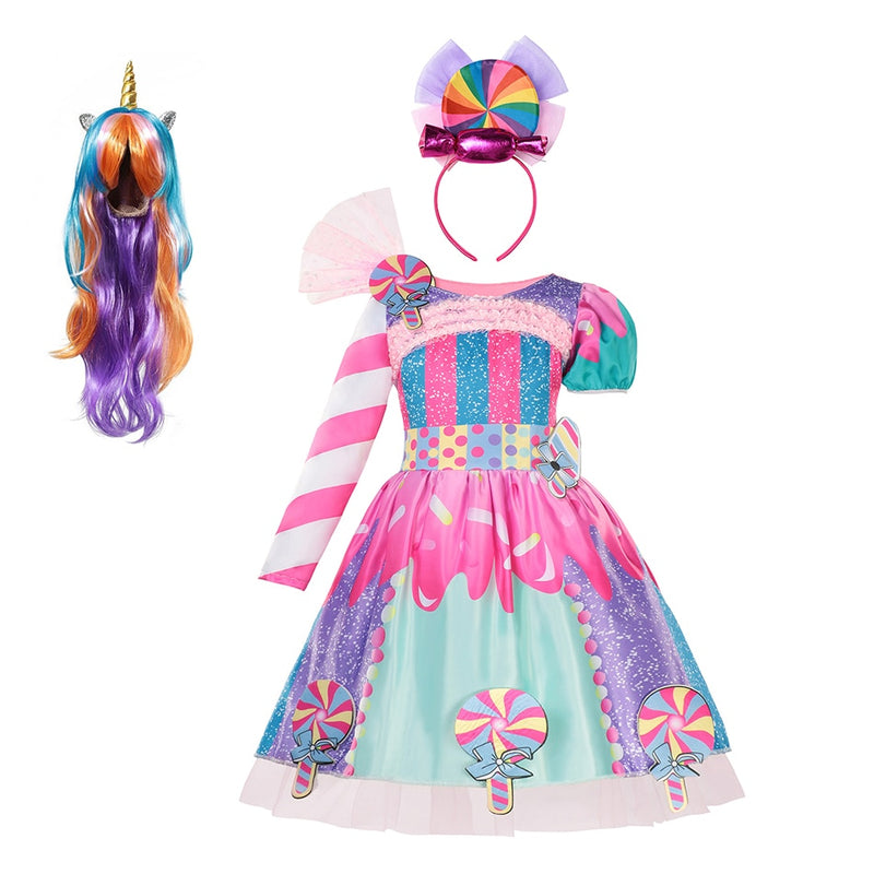 2022 nueva moda bebé niña vestido de caramelo niños disfraz de fiesta de Halloween vestido de baile colorido 2-12 años ropa para niños