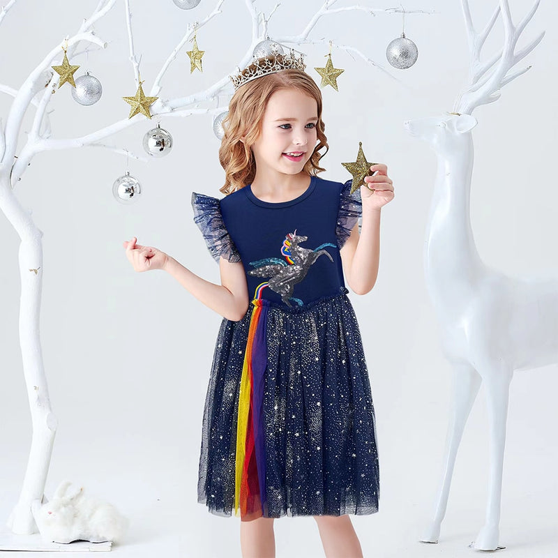 DXTON, ropa para niñas, vestidos de princesa de verano, vestido con estampado de unicornio y mangas acampanadas para niños, vestidos de fiesta para niñas, ropa para niños de 3 a 8 años