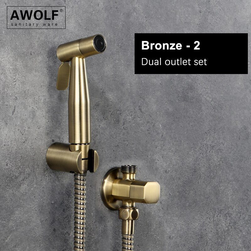 Awolf Rose Gold Hygienischer Duschkopf Handtoilette Bidet Sprühset Edelstahl Shattaf Messingventil Analdusche AP2102