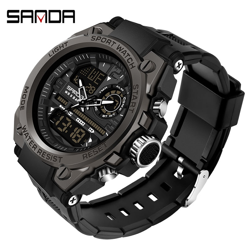 SANDA Marke Herrenuhr Military Outdoor Sports Wasserdichte Uhren Dual Display Quarz LED Digitaluhr Relogio Masculino