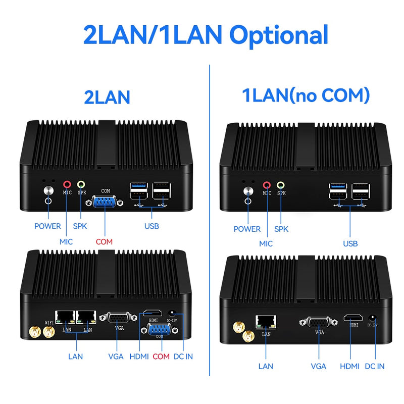 XCY Fanless Mini Pc Intel Celeron J1900 J2900 Windows 10 7 Linux Thin Client Minipc Pfsense Micro 2 Lan Port Desktop Computer PC