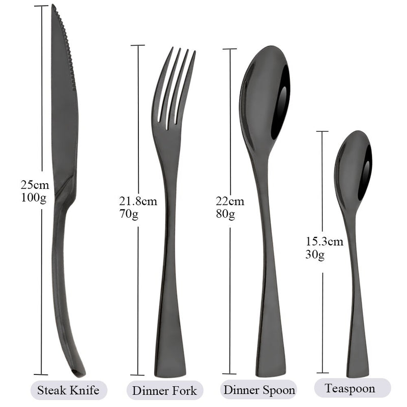 24 Pcs Shiny Black Dinnerware Cutlery Set Stainless Steel Sharp Steak Dinner Knives Forks Scoops Tableware Silverware Set