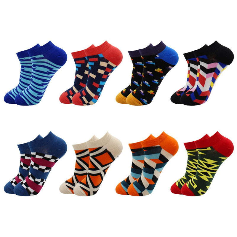 8 Pairs Funny Beer Casual Ankle Socks Fashion Colorful Harajuku Fashion Grid Cotton Women and Men Socks