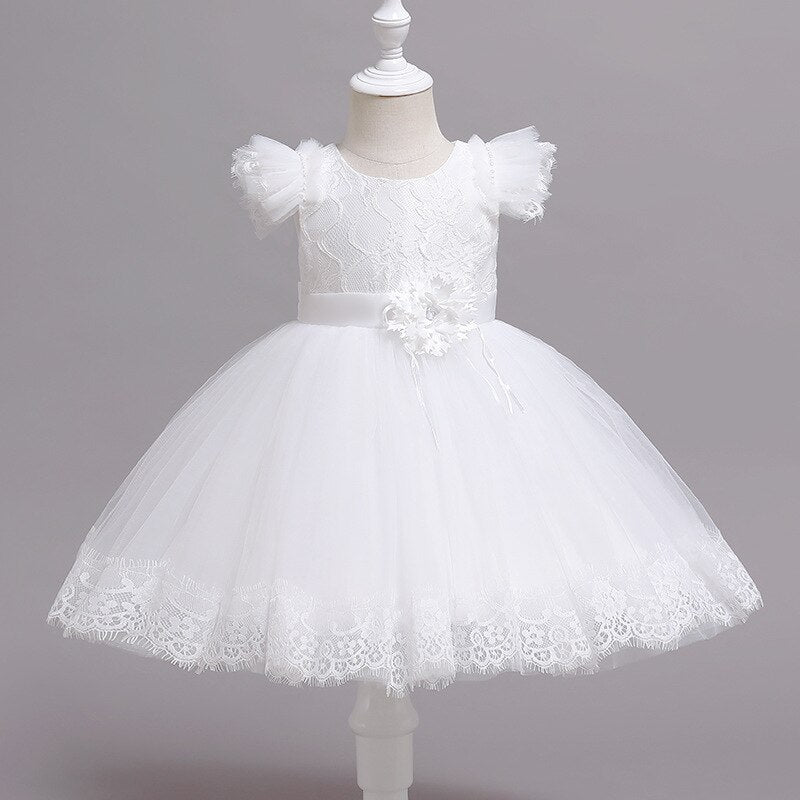 Tutu Beading Flower Baby Girl Dress For Wedding Party Sleeveless Infant Baby Dresses For 1st Birthday Toddler Baptism Clothes