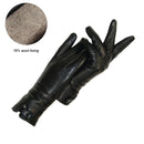 Neue Damenhandschuhe aus echtem Leder, Winter, warme, flauschige Frau, weiches weibliches Kaninchenfellfutter, genieteter Verschluss, hochwertige Fäustlinge