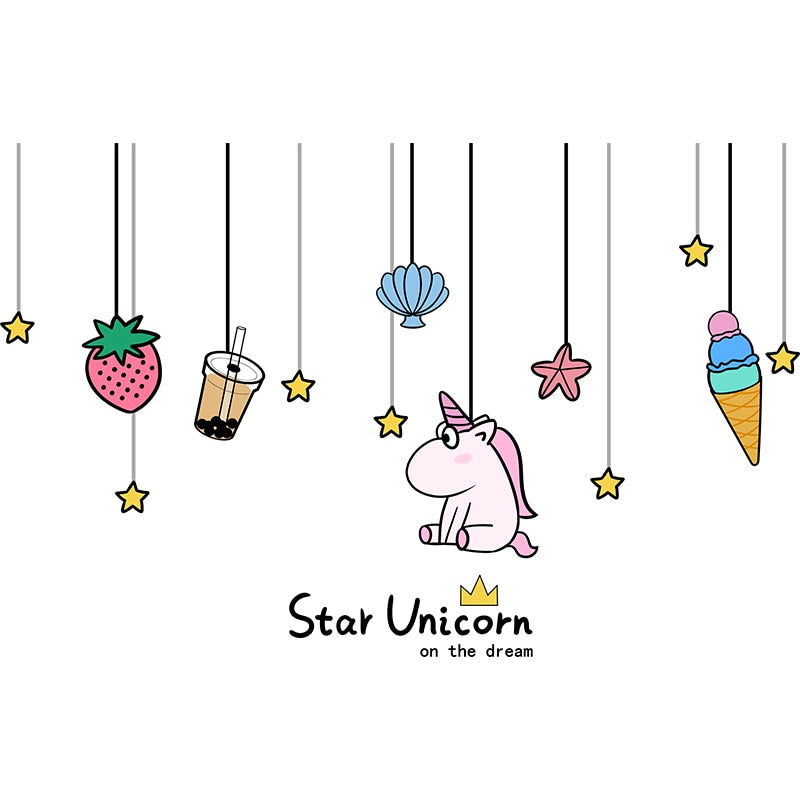 [shijuekongjian] Cartoon Girl Wall Stickers DIY Unicorn Animal Stars Wall Decals for Kids Bedroom Baby Room Home Decoration