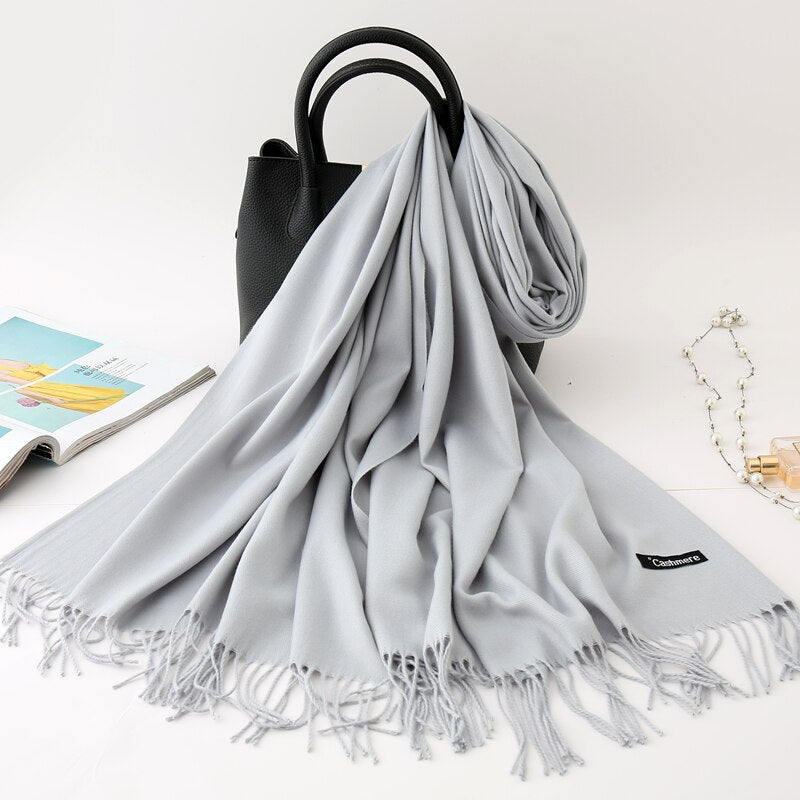 2022 Winter Scarf Solid Thick Women Cashmere Scarves Neck Head Warm Hijabs Pashmina Lady Shawls And Wraps Bandana Tassel