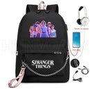 New Stranger Things Rucksack HELLFIRE Multifunktions-USB-Lade-Reise-Segeltuch-Studenten-Rucksack für Teenager Jungen Mädchen Schultasche