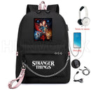 New Stranger Things Rucksack HELLFIRE Multifunktions-USB-Lade-Reise-Segeltuch-Studenten-Rucksack für Teenager Jungen Mädchen Schultasche