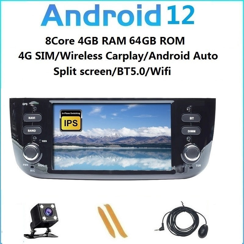 4G SIM Wireless Carplay Android 12.0 For Fiat Linea Punto EVO 2012-2015 Auto Radio Head Unit GPS Navigation Multimedia Player