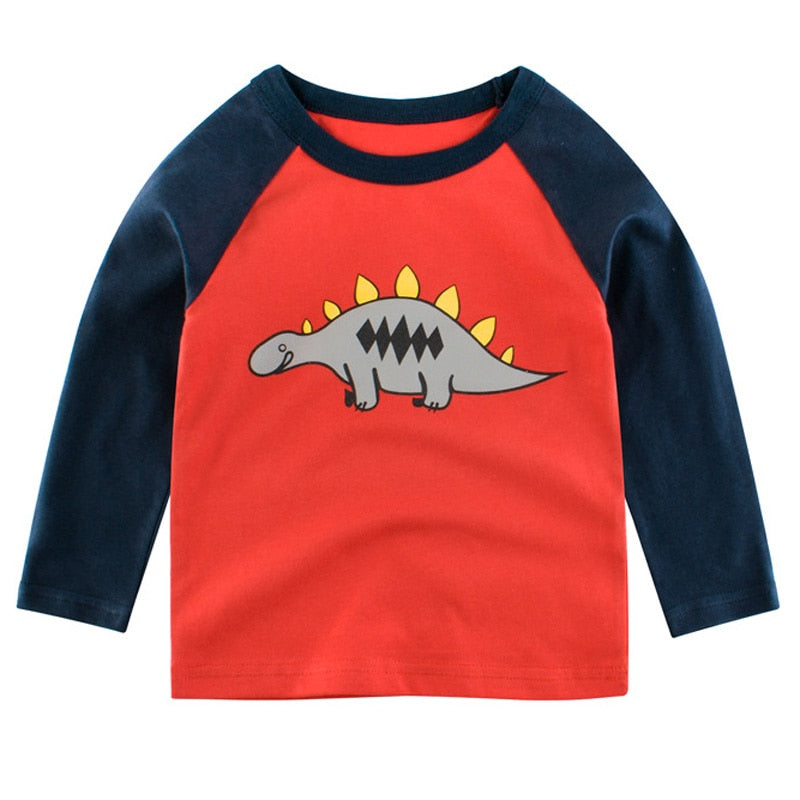 Camisetas de algodón 95% para niños, camisetas de manga larga para primavera y otoño, sudadera de dinosaurio para niños, camisas para niños, ropa para niños