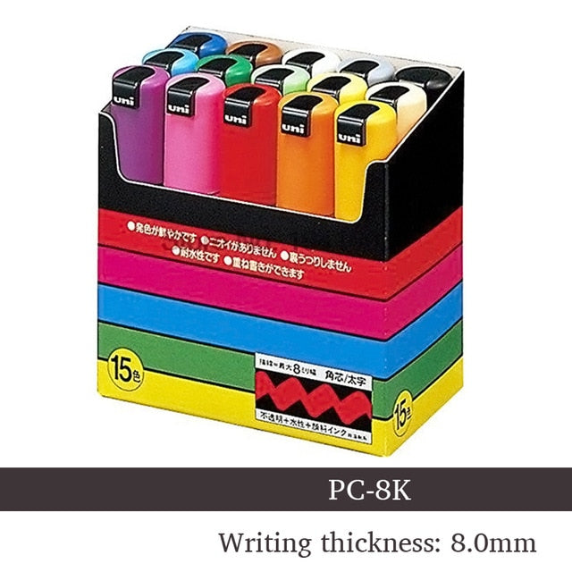 UNI POSCA Marker Pen PC-1M PC-3M PC-5M Set POP Poster Advertising Paint Pen Comic Painting Round Head Stationery Caneta Posca