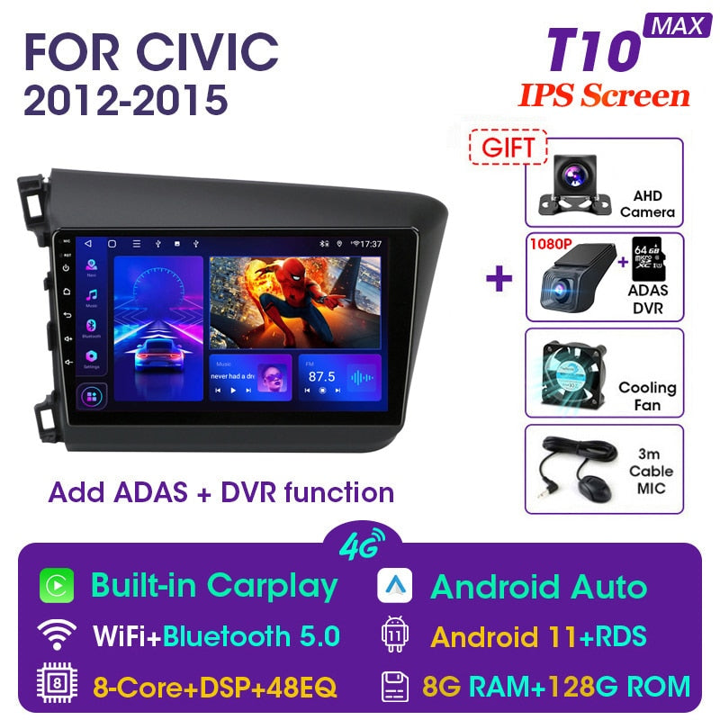 Vtopek 9" 4G Carplay DSP 2din Android 11.0 Autoradio Multimedia Video Player Navigation GPS für HONDA CIVIC 2012-2015 Haupteinheit