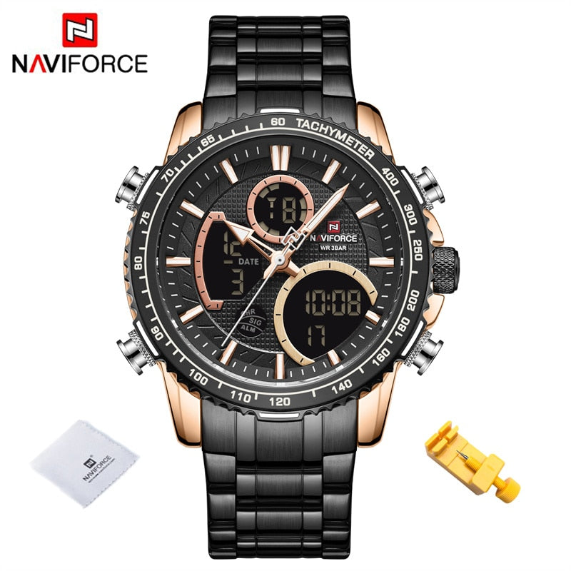 NAVIFORCE Fashion Men Watch Luxury Brand Sport Watch For Men Chronograph Quartz Wristwatch Military Waterproof Steel Band Clock