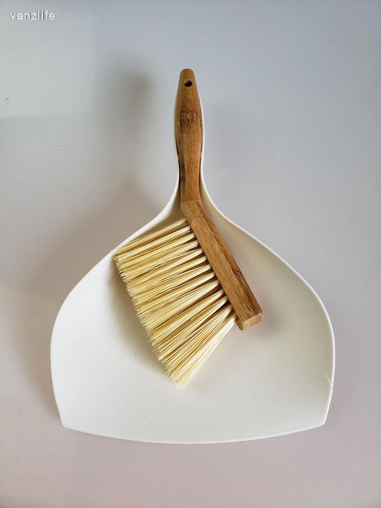 Vanzlife, mango de bambú, mini escobas, juego de palas, cepillo de limpieza de plástico para el hogar, escoba pequeña, pala para polvo
