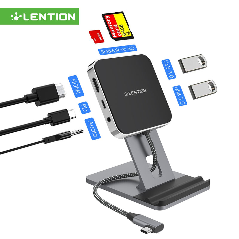 Adaptador de soporte de estación de acoplamiento USB C Hub con 4K HDMI 100W PD SD/lector de tarjetas TF USB3.0 3,5mm conector de auriculares iPad Pro Samsung Galaxy