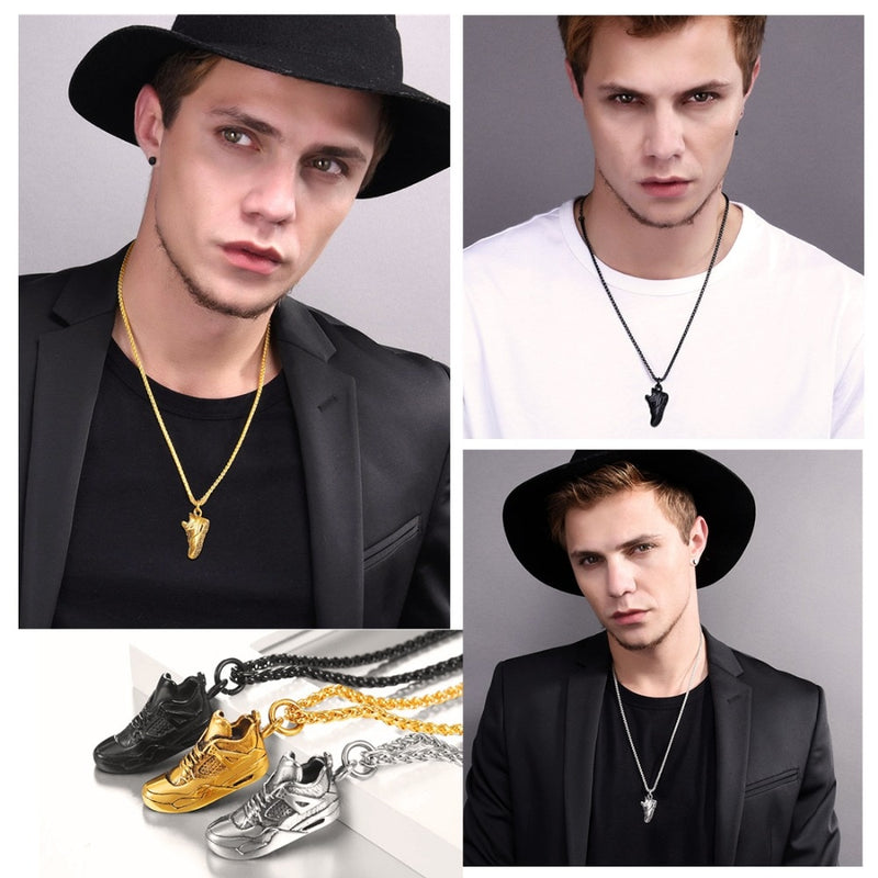 U7 Sport Shoe Necklace Stainless Steel Running Shoe Pendant Necklace Gift for Runner Steampunk Men Punk Jewelry Gifts P1186