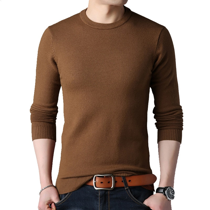 BROWON Marke Männer Herbst Pullover Herren Langarm Oansatz Slims Pullover Männlich Einfarbig Business Weißer Pullover Übergröße M-4XL