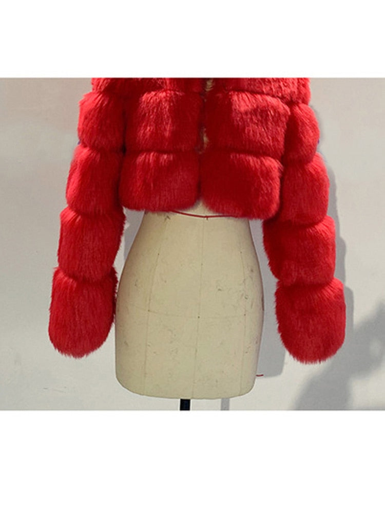 ZADORIN New Fashion Short Winter Faux Fox Fur Coat Women Luxury Stand Fur Collar Thick Warm Furry Jacket Faux Fur Cropped Top