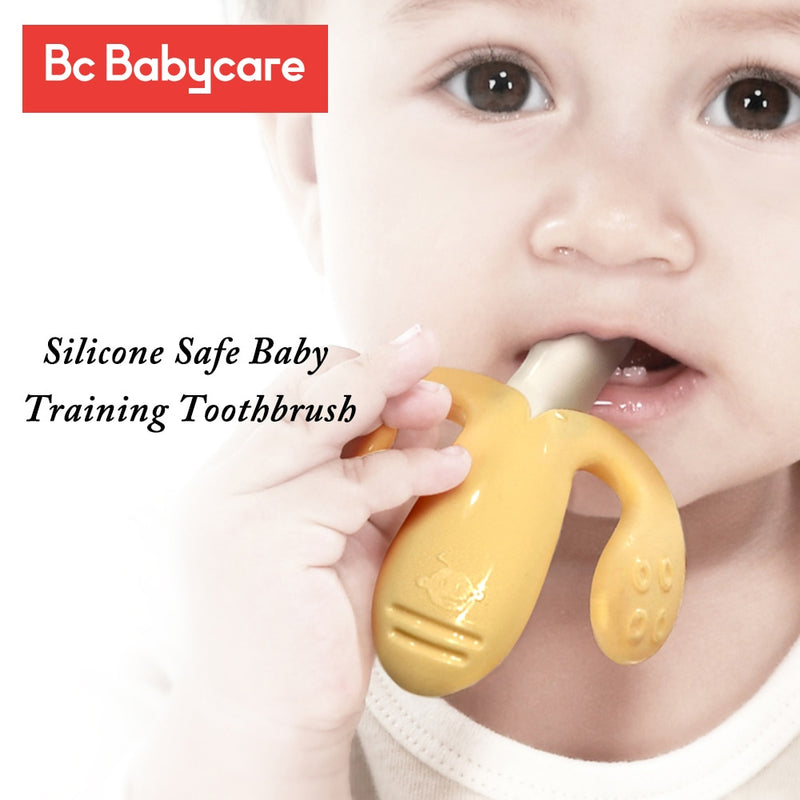 BC Babycare High Quality Silicone Safe Baby Training Toothbrush Easy Clear Soft Deformable Banana Baby Teether