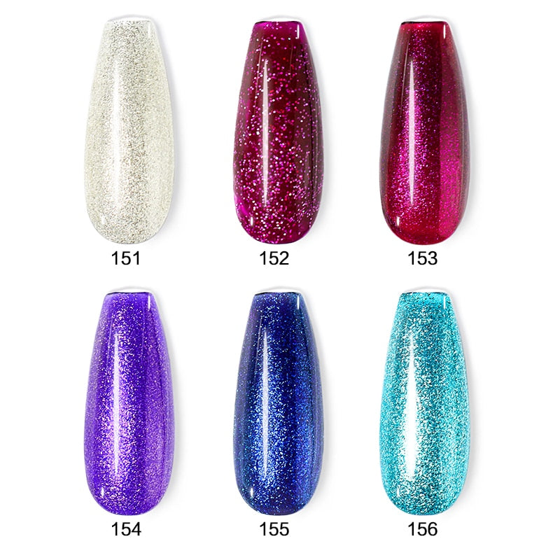 Beautilux Glitzer-Nagellack-Set, 6 Stück/Set, x 10 ml, Meerjungfrau, Platin, Regenbogen-Chamäleon, semi-permanente Nägel, Kunstlack, Lot