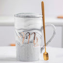 FSILE Marble Pattern Cup Gold Rim Mug Gift Box Set Coffee Cup  Couple Women Cup Flamingo Cup Ceramic with Hand Ceremony