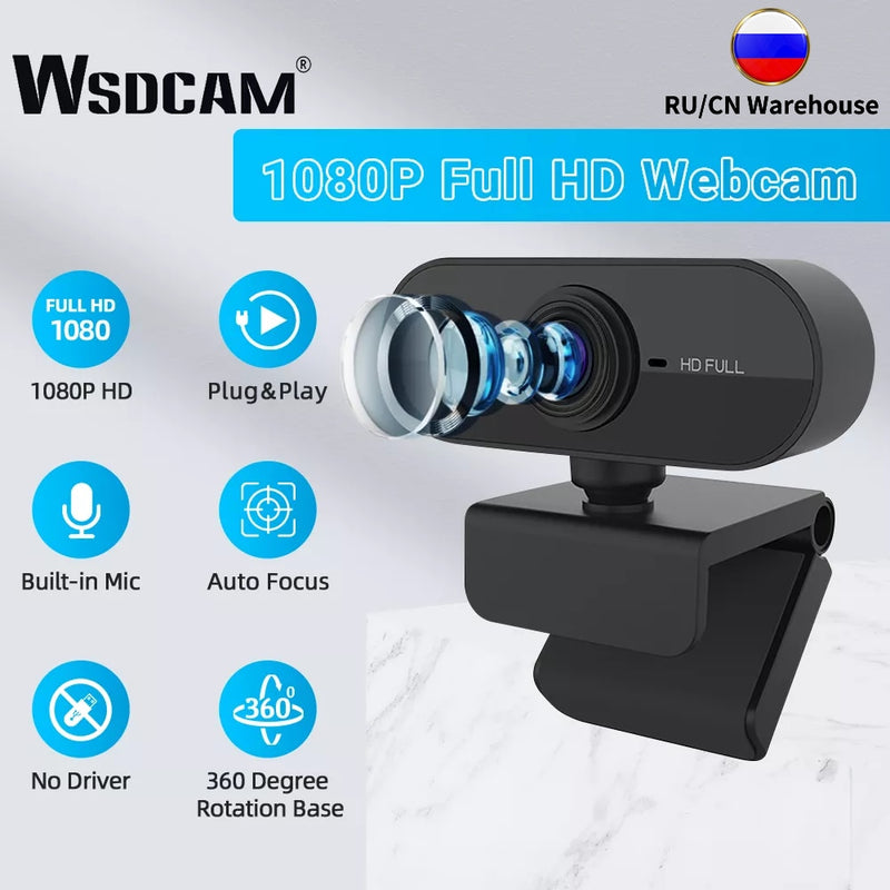 WSDCAM HD 1080P Cam Webcam Computer PC Web USB Kamera mit Mikrofon Drehkamera für Videoanrufe Konferenzarbeit