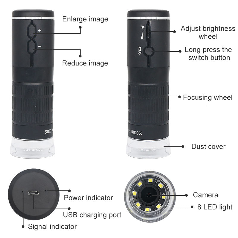 Microscopio Digital 1000X HD 1080P LED USB WiFi microscopio teléfono móvil microscopio cámara para Smartphone PCB herramientas de inspección