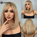 Mittlere Länge Ombre Braun bis Blonde glatte Haare Perücken mit Pony Synthetische Perücken für Frauen Cosplay Hitzebeständige natürliche Perücken