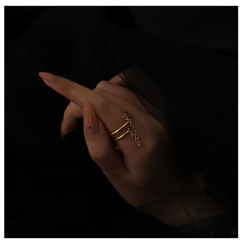 GHIDBK titanio acero minimalista capas cadena anillos declaración geométrica diseñado alambre anillos para mujeres estilo callejero Ins joyería
