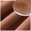 2020 Wool Coat Women Pied De Poule Natural Fox Fur Collar Cashmere Wool Blends Long Outerwear Ladies Streetwear