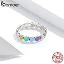 BAMOER 925 Sterling Silber Regenbogen Herz Fingerring für Mädchen, Frauen Stapelbarer Silberring mit Mini Herzen Trendy Party Schmuck