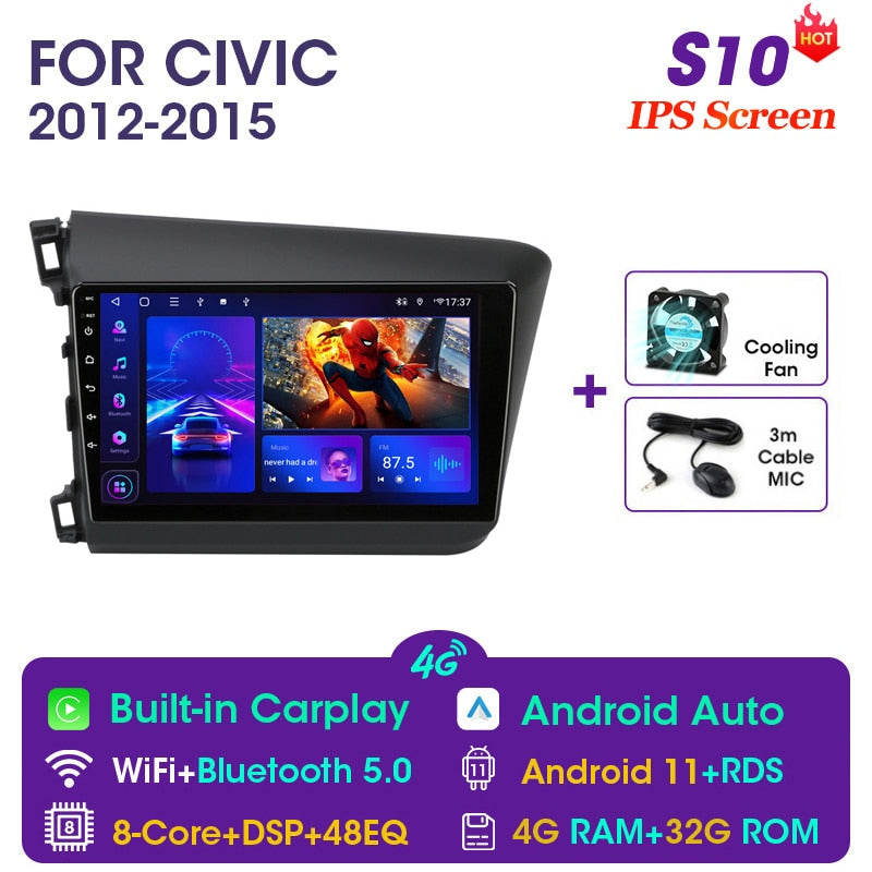 Vtopek 9&quot; 4G Carplay DSP 2din Android 11.0 Car Radio Multimidia Video Player Navigation GPS For HONDA CIVIC 2012-2015 Head Unit