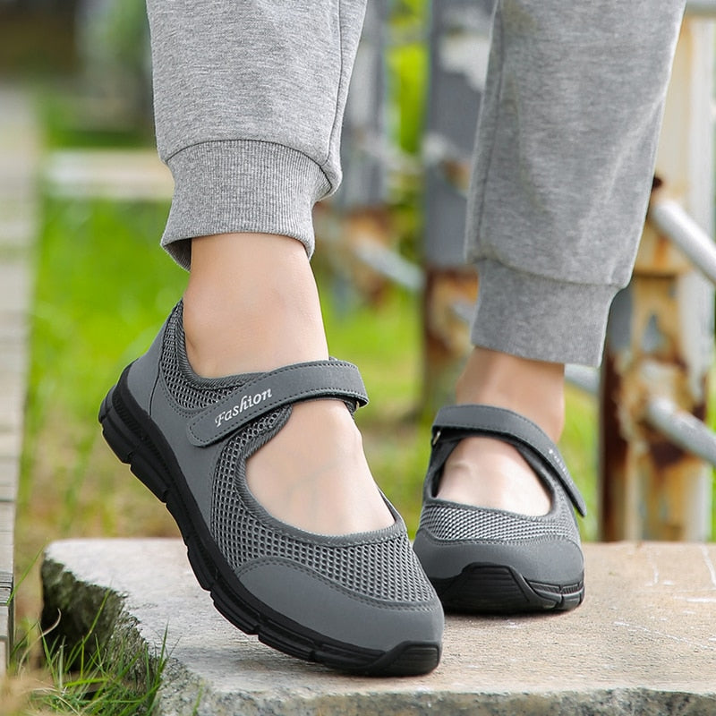 Ultra Light Mesh Flat Shoes For Women Shallow Mary Janes Casual Shoes Comfort Walking Shoes Ladies Tennis Sneakers Plus Size