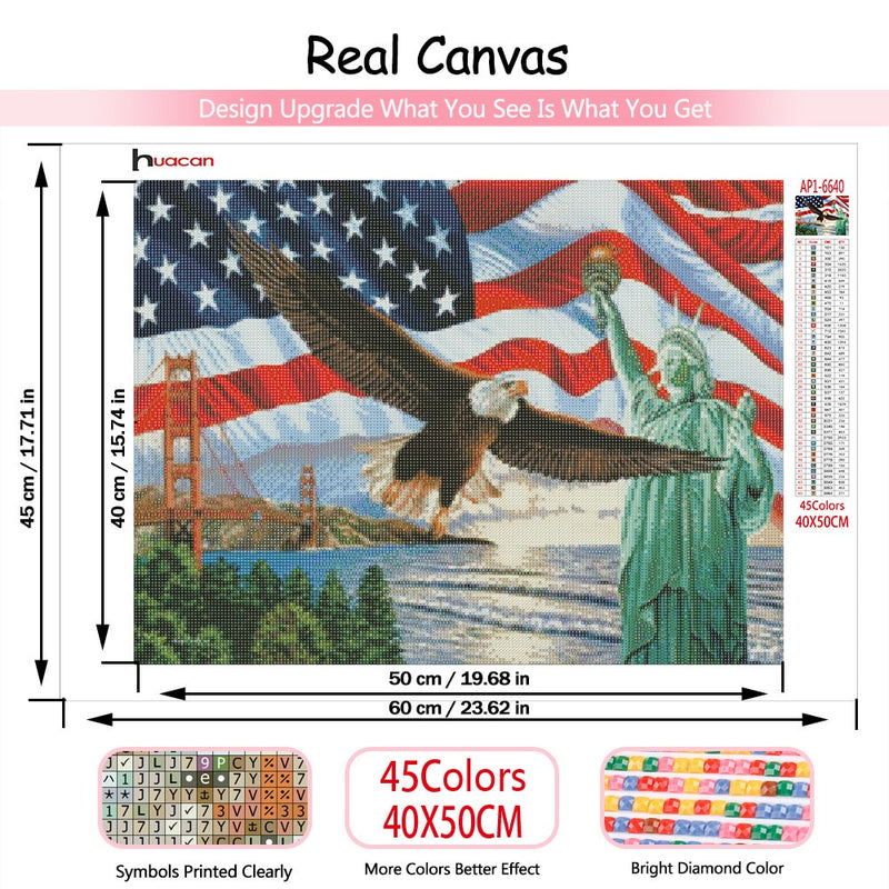 Huacan 5d Diamond Painting Kits Full American Flag Embroidery Eagle Mosaic Farmhouse Home Decor Handmade Gift