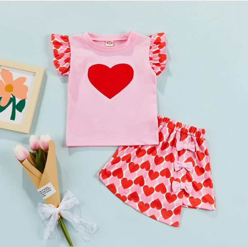 Neue Kleinkind Kinder Baby Mädchen Valentinstag Kleidung Langarm Liebe Herz Gedruckt Shirt Tops Tutu Rock 2 Stücke Outfits Set