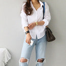 New Long Sleeve Ladies Tops Blouses Oversized Button Casual Cotton White Shirt Women Turn-down Collar Loose Blouse Women 3496