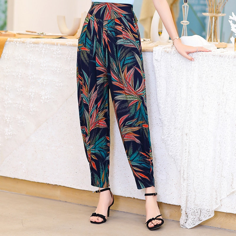 Women Summer Pants 2022 Korean Vintage Striped High Waist Plaid Pants with Print Loose Streetwear Elegant Summer Trousers