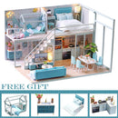 Cutebee DIY Dollhouse Kit Apartment Loft Miniatur-Puppenhäuser aus Holz mit Möbel-LED-Leuchten für Kindergeburtstagsgeschenk