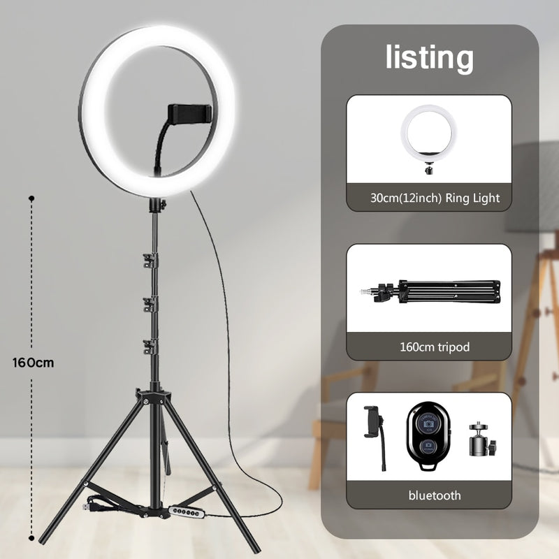 Anillo de luz LED para Selfie de 10 "y 26 cm, anillo de luz para fotografía y vídeo, soporte para teléfono, trípode, luz de relleno, lámpara regulable, transmisión Trepied