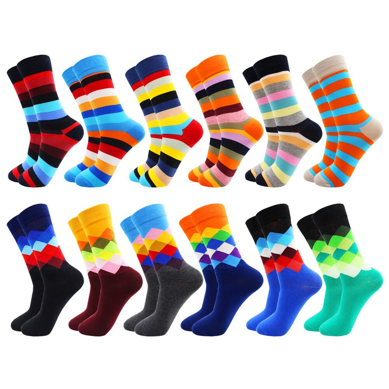 6-12 Pairs Colorful Cotton Fashion Casual Women and Men Funny Socks Stripe Grid Geometry Fun Dress Socks