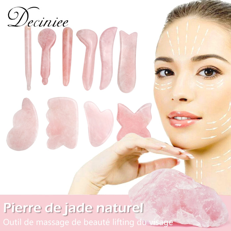 Natural Rose Quartz Jade Gua sha Stone Board Massage Gua Sha Scrapers Board Plate Jade Face Massage Tool For Face Neck Back Body