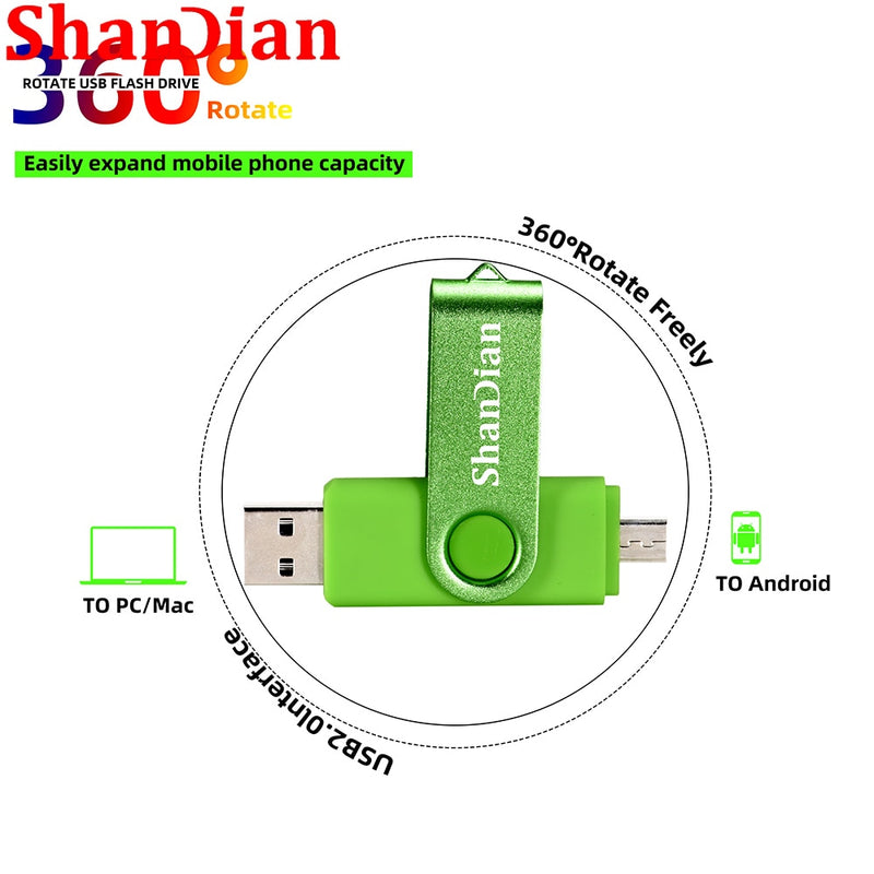 SHANDIAN Multifunktions-USB-Flash-Laufwerk OTG Hochgeschwindigkeits-USB-Laufwerk 64 GB 32 GB USB-Stick 3in1 Micro USB 2.0 Kostenloser TYPE-C-Adapter als Geschenk