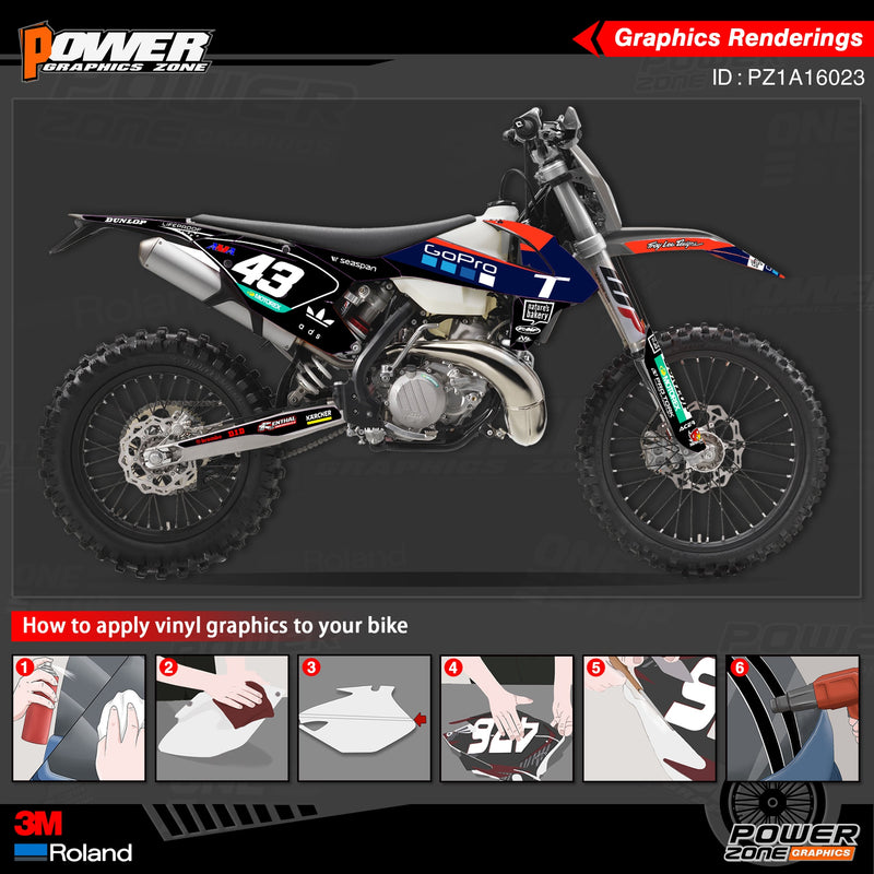 PowerZone Custom Team Graphics Backgrounds Decals 3M Stickers Kit For KTM SX SXF MX 16-18  EXC XCW Enduro 17-19 125 to 500cc 23