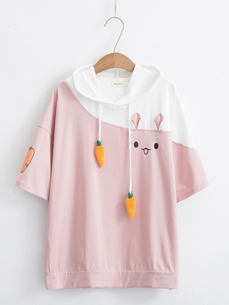 Merry Pretty Women Hoodies Animal Lovely Pullover Kawaii Rabbit Sweatshirt Cute Bunny Graphic Outerwear Pink Black Hoodie Girls