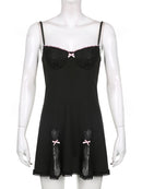 Darlingaga Y2K Retro encaje Patchwork Correa arco negro vestido Mini moda estética arco Club fiesta Sexy vestidos para mujeres trajes