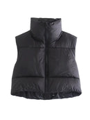 Chaleco corto marrón a la moda para mujer 2022, chaleco con cremallera y cuello levantado para mujer, prendas de vestir exteriores informales para mujer