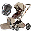 Hot Mom Kinderwagen 3 in 1 Reisesystem mit Stubenwagen und Autositz, Kinderwagen mit 360° Rotationsfunktion, Luxuriöser Kinderwagen F023