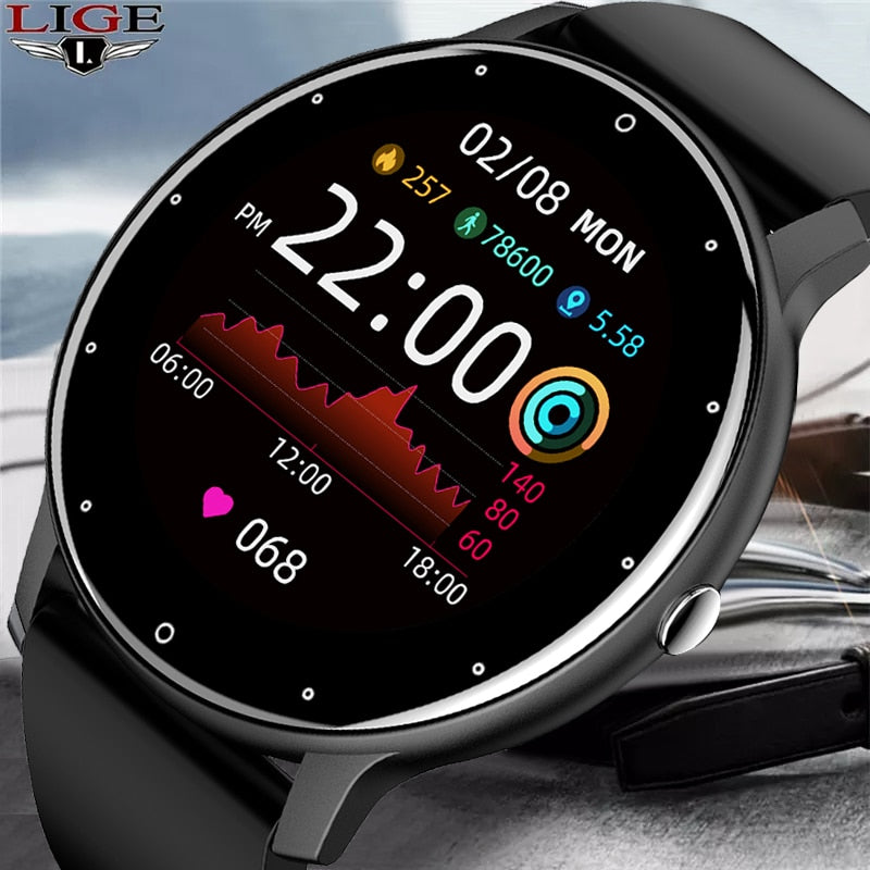 LIGE 2022 Neue Smart Watch Männer Voller Touchscreen Sport Fitness Uhr IP67 Wasserdicht Bluetooth Für Android ios Smartwatch Männer + Box